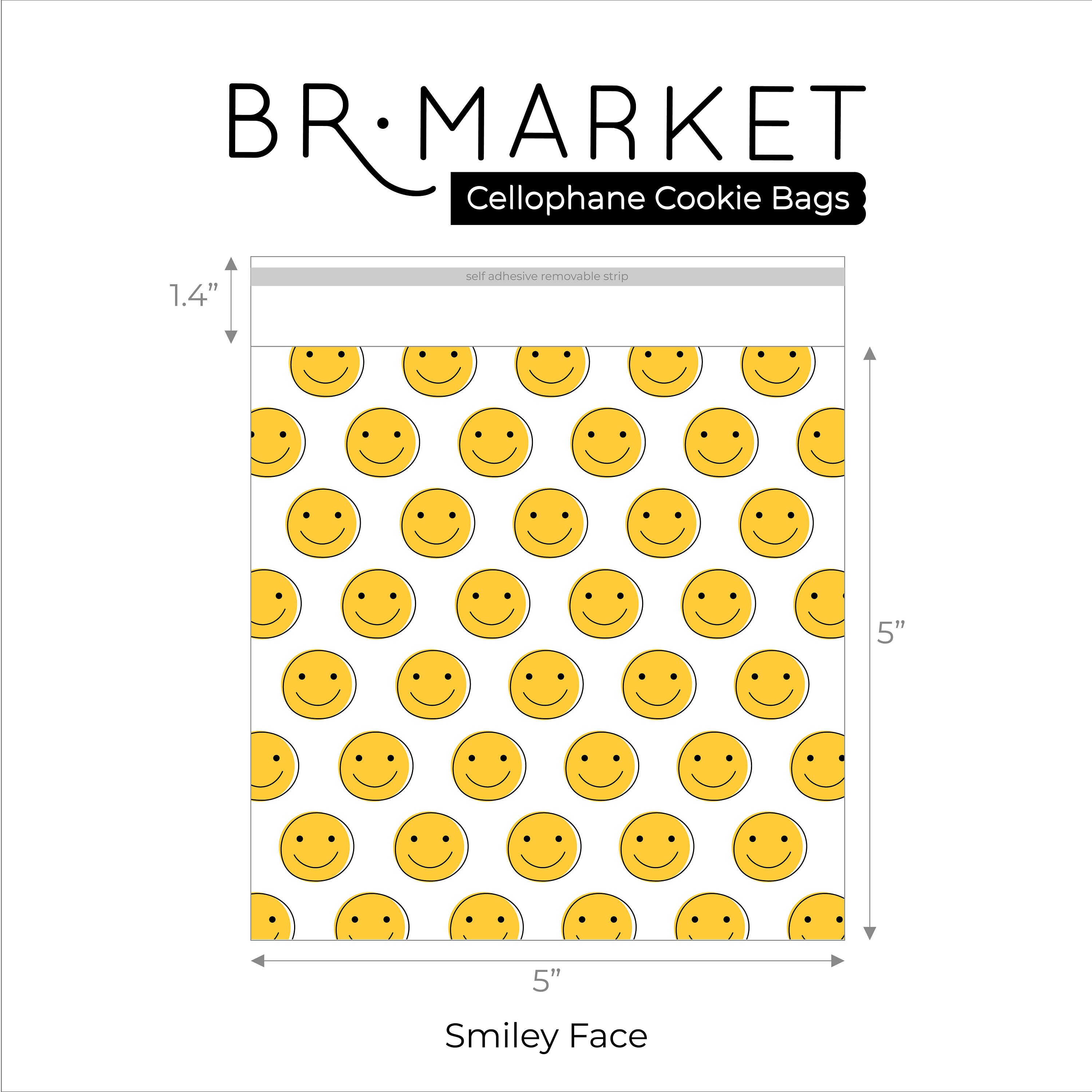 Yellow Smiley Face Cookie Bags: 5x5" Cellophane Treat Bags - 100 Count ...