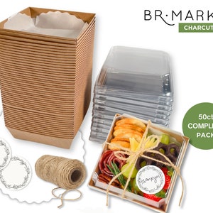 50 scatole piccole per salumi, coperchi trasparenti, marroni, per dessert, prodotti da forno, torte, biscotti, dolcetti, panini, sushi, fragole, matrimonio, regalo