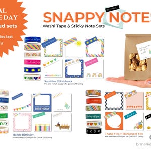 Alle 3 Snappy Notes. Set von 6 Haftnotizen und 6 Washi Tape Rollen, Erschwingliche Grußkarten, Schnelle und einfache Grußkarten