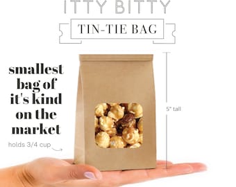 100 count Small Bakery Bags with Window 3.3x5.5x2 inches Paper Bags Kraft Brown Tin Tie Bags Treat Party Weddings BR Market Itty Bitty Bags