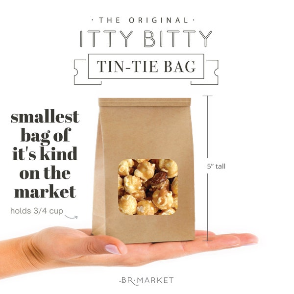 100 count Small Bakery Bags with Window 3.3x5.5x2 inches Paper Bags Kraft Brown Tin Tie Bags Treat Party Weddings BR Market Itty Bitty Bags