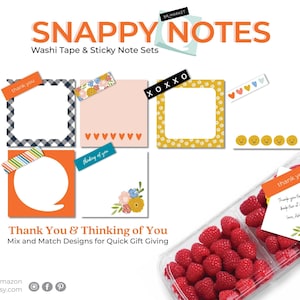 Snappy Notes Set met 6 plaknotities en 6 rollen washitape, betaalbare notitiekaarten, snelle en gemakkelijke notitiekaarten