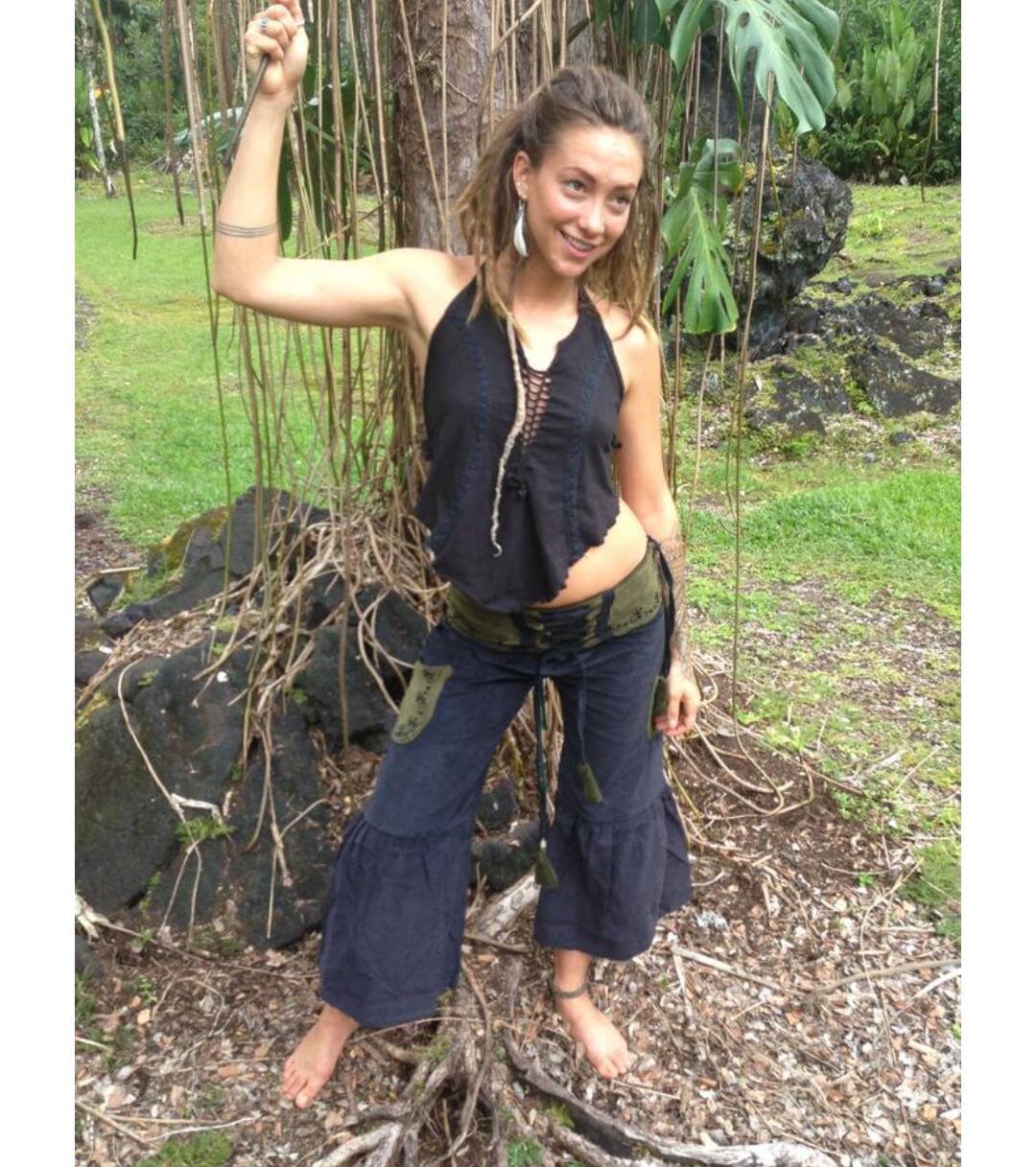 Corduroy Lace-up Flare Capri Pants 