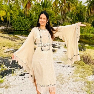 Long Tribal Dress with Bell Sleeves