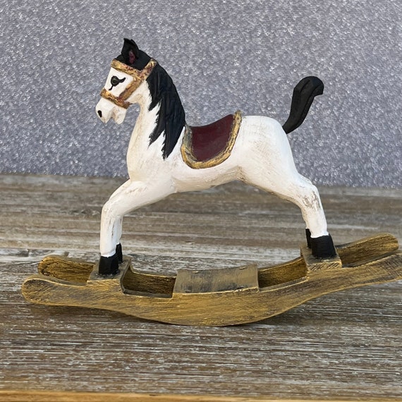 Miniature Antiqued Rocking Horse Doll Sized Wooden Rocking Etsy