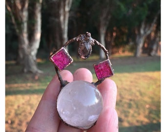 Electroformed Rose Quartz Crystal Pendant
