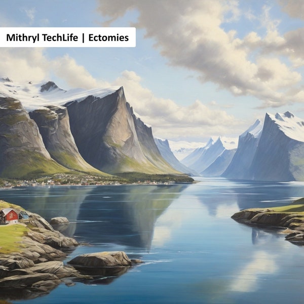 Oil Painting of Norway's Fjords - Norway, Fjords, Landscape, Scenery, Greenery, Lake View, Mountain View, Digital Art