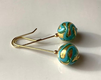 Genuine Murano glass earrings, aqua earrings, Venetian glass earrings, long dangle earrings, long drop earrings, lampwork earrings