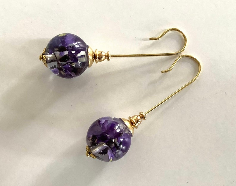 long drop earring botanical earrings flowers in resin Real flower resin earrings purple flower earrings in resin resin flower earrings