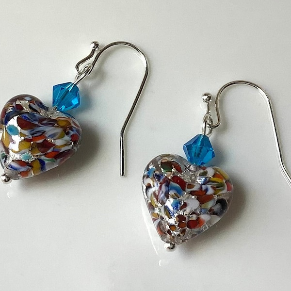 Boucles d'oreilles coeur Saint-Valentin, boucles d'oreilles Klimt, boucle d'oreille en verre de Murano véritable, boucle d'oreille en verre de Venise, boucle d'oreille confettis, cadeau de la Saint-Valentin