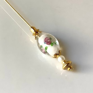 Vintage style stick pin, pink rose stick pin, white hat pin, scarf pin, classic style pin, decorative pin, costume jewellery, Christmas gift