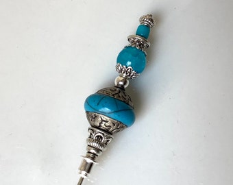 Blue vintage style shawl pin, Tibetan style stick pin, hat pin, scarf pin, style pin, decorative pin, costume jewellery, hat jewellery