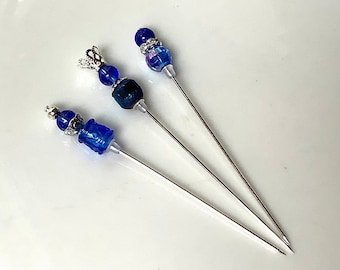 Elegant blue hat pins, scarf pins, decorative pins, counting pins for cross stitch, pin for embroidery, stick pin