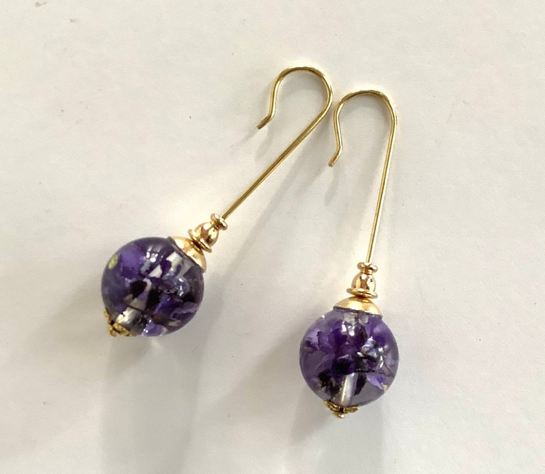 long drop earring botanical earrings flowers in resin Real flower resin earrings purple flower earrings in resin resin flower earrings