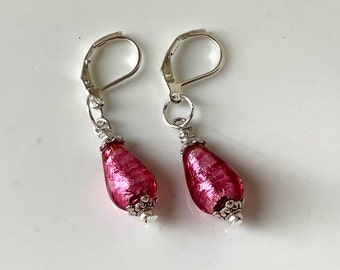 Cute teardrop pink earrings, Murano glass earrings, Venetian bead earrings, glass earrings, beautiful earrings, drop earrings