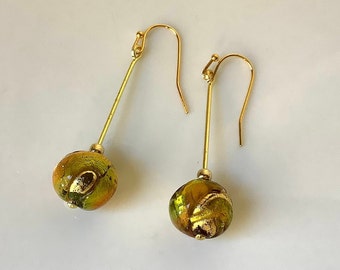 Genuine Venetian glass earrings, Murano glass earrings, gold earrings, long dangle earrings, lampwork earrings, Murano bead earrings