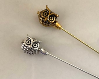 Owl lapel pin, novelty stick pin, hat pin, scarf pin, decorative pin, costume jewellery, party favour, gift idea, wise owl stick pin