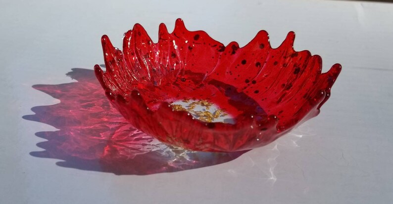 change Brilliant ruby red /& gold flake center handmade resin small ring dish for trinkets and jewelry