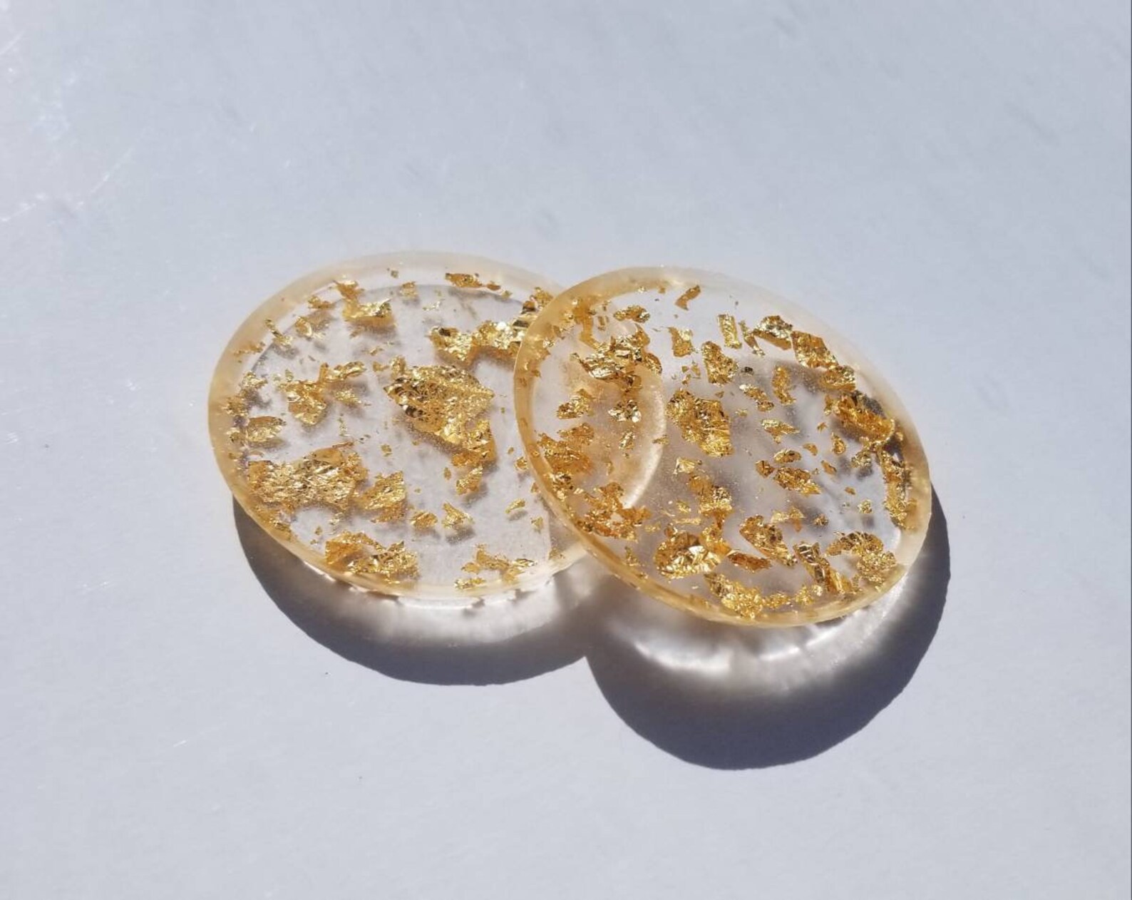 Gold Flakes in Clear Resin Handmade Car Coasters Set of 2 Etsy