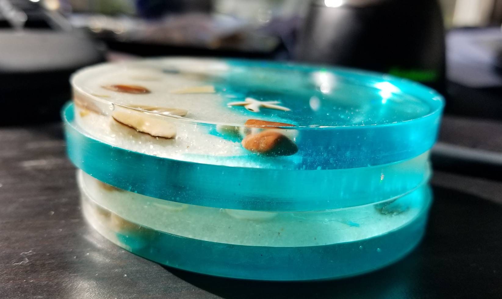 Ocean beach resin coasters with semiprecious stone starfish handmade