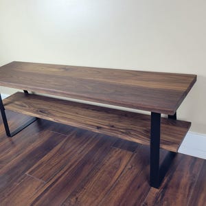 Entryway Wood Bench with Metal Legs: Shoe Storage Shelf