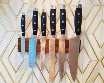Portacuchillos magnético de nogal, arce, nogal americano y cerezo. Tira magnética de pared. Almacenamiento de herramientas. Soporte para utensilios de cocina. Bloque para cuchillos.