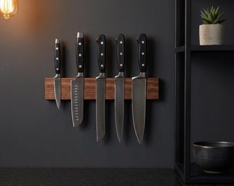 Portacoltelli magnetico / Da parete in legno massello / Dimensioni e tipo di legno personalizzabili / Idea regalo per la cucina