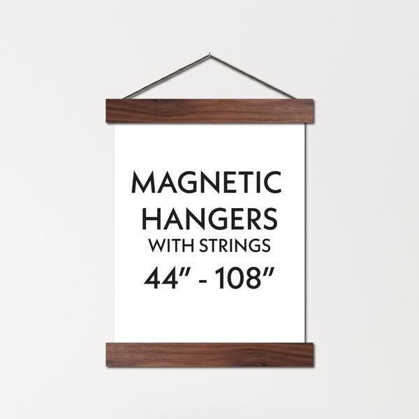 44 - 108 inch magnetic wood poster hanger - with string - magnetic frame for prints, photos, thin fabrics, canvas leathers, tapestries