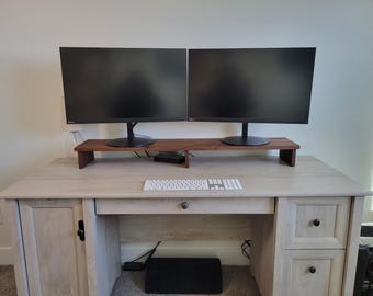 Solid Wood Monitor Riser: Rustic Desk Organizer, Oak, Walnut, Cherry