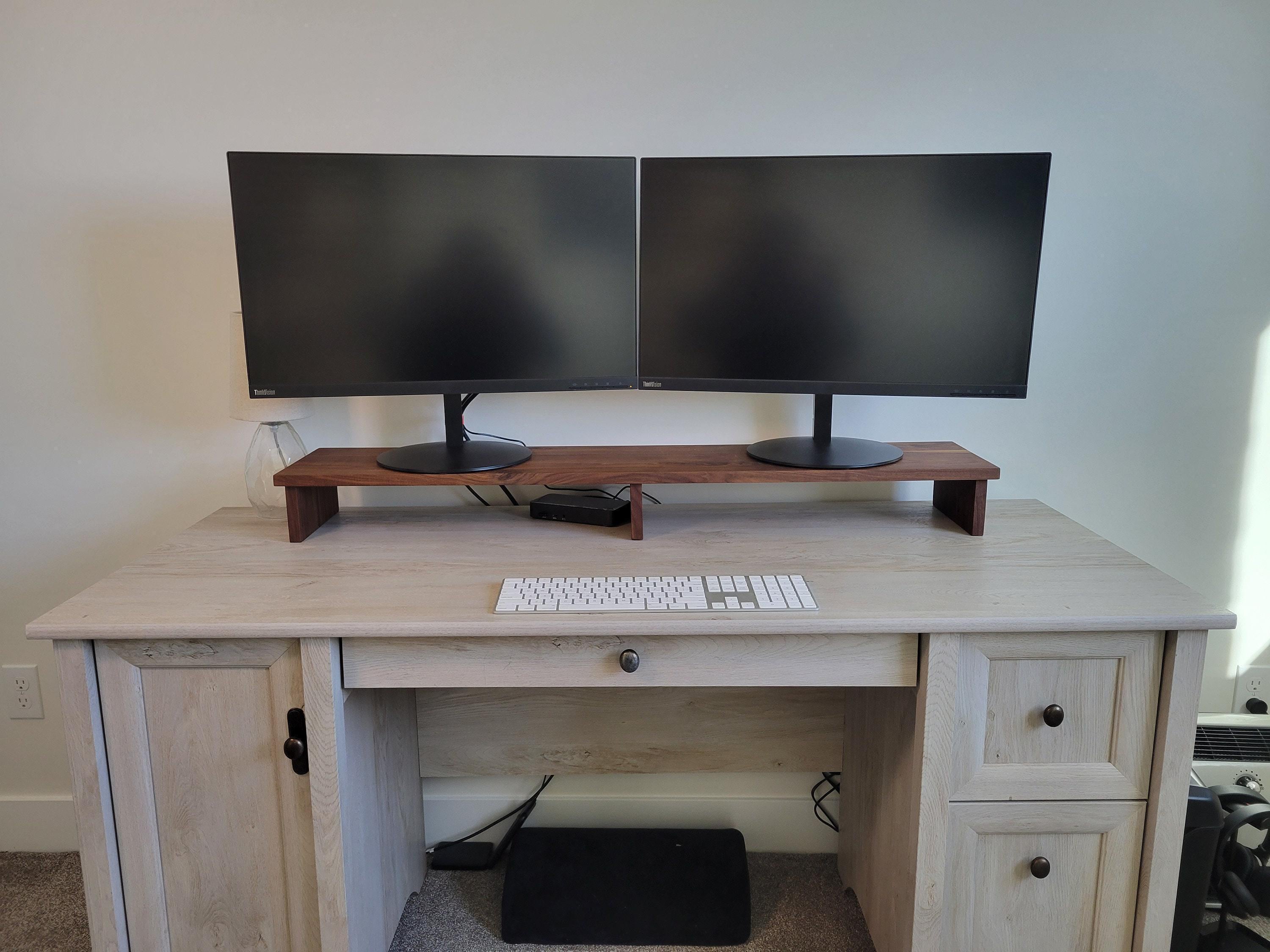 LAND·VOI Dual-Monitor-Ständer Aus Holz – Mit Smartphone-Halter, Verstellbarer Höhe & Schwenk, Schreibtisch-Organizer
