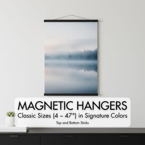 Thin magnetic hangers - no string - wood poster hanger -  magnetic frame for prints, photos, thin fabrics, canvas leathers, tapestries