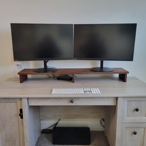 Solid Wood Monitor Riser: Rustic Desk Organizer, Oak, Walnut, Cherry