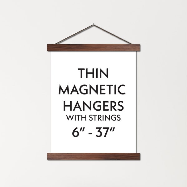 Thin Magnetic Hangers - With String - Wood Poster Hanger - Magnetic Frame for Prints, Photos, Thin Fabrics, Canvas Leathers, Tapestries