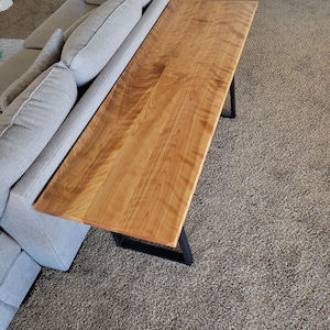 Handmade Birch Farmhouse Table: Narrow Entryway Table with Metal Legs