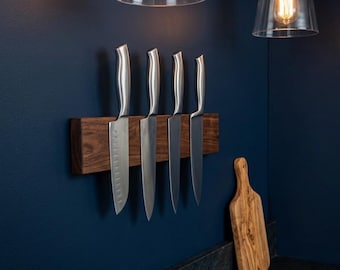 Walnut Knife Rack | Magnetic Wall Mount | Solid Walnut | Custom Size & Length
