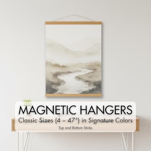Thin Magnetic Hangers - With String - Wood Poster Hanger - Magnetic Frame for Prints, Photos, Thin Fabrics, Canvas Leathers, Tapestries