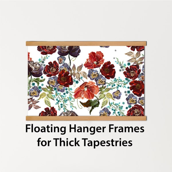 Non-magnetic floating wood poster hanger - frame with screws for thick items - tapestries, rugs, quilts, diamond art, etc. - no string