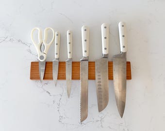 Porta cuchillos magnético de madera dura: almacenamiento de cocina montado en la pared