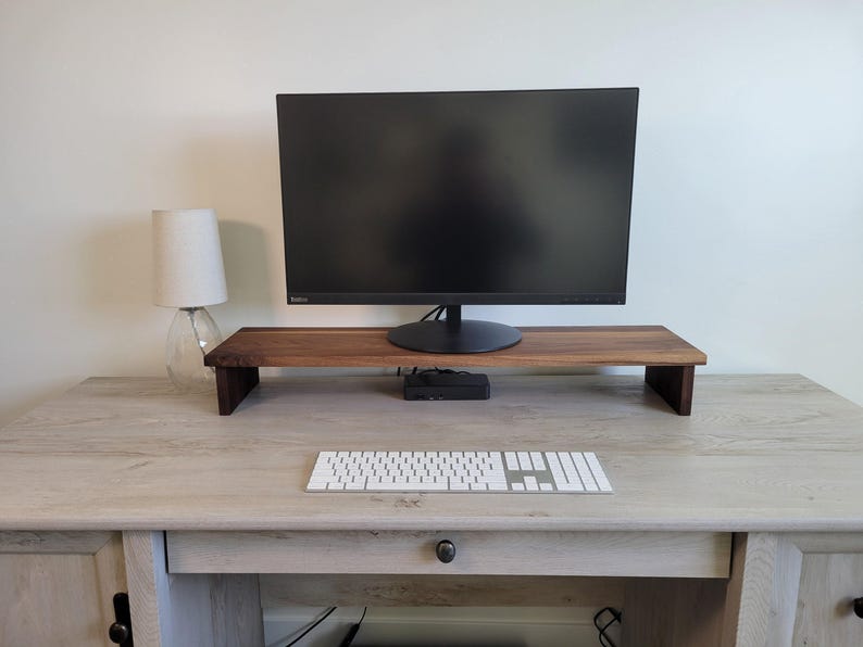 Wooden Desktop Monitor Riser and Desk Organizer for Computer and Laptop Stand Wood afbeelding 1