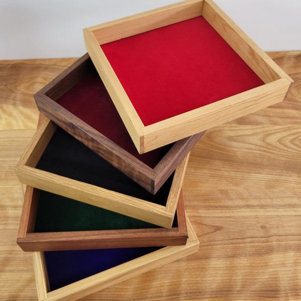 DND Dice Tray Box - Wood Dice Rolling Tray - Velvet Bottom - Large Selection of Wood and  Velvet Combinations - Works for RPG, Yahtzee, etc.