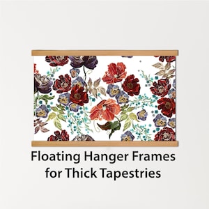 Non-magnetic floating wood poster hanger - frame with screws for thick items - tapestries, rugs, quilts, diamond art, etc. - no string