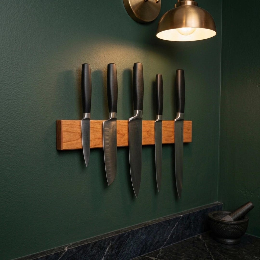 Cherry Magnetic Knife Rack | Bold Dark Kitchen | Custom Length | Chef ...