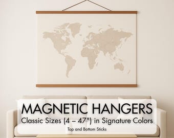 Magnetic frame wood poster hanger frames for watercolor map - wood poster hanger frames