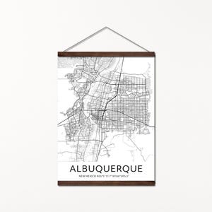 Impresión de mapa de ciudad personalizado con colgador de madera para póster - Marco para impresiones en lienzo con cuerda - Colgador de perfil delgado con tornillos - Blanco y negro