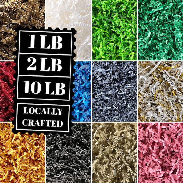 2LB Crinkle Paper Shred, Shredded Paper Filler, Recycled Cut Shreds, Bulk Eco Packaging for Gift Baskets, Boxes, Bags in Kraft & all Colors