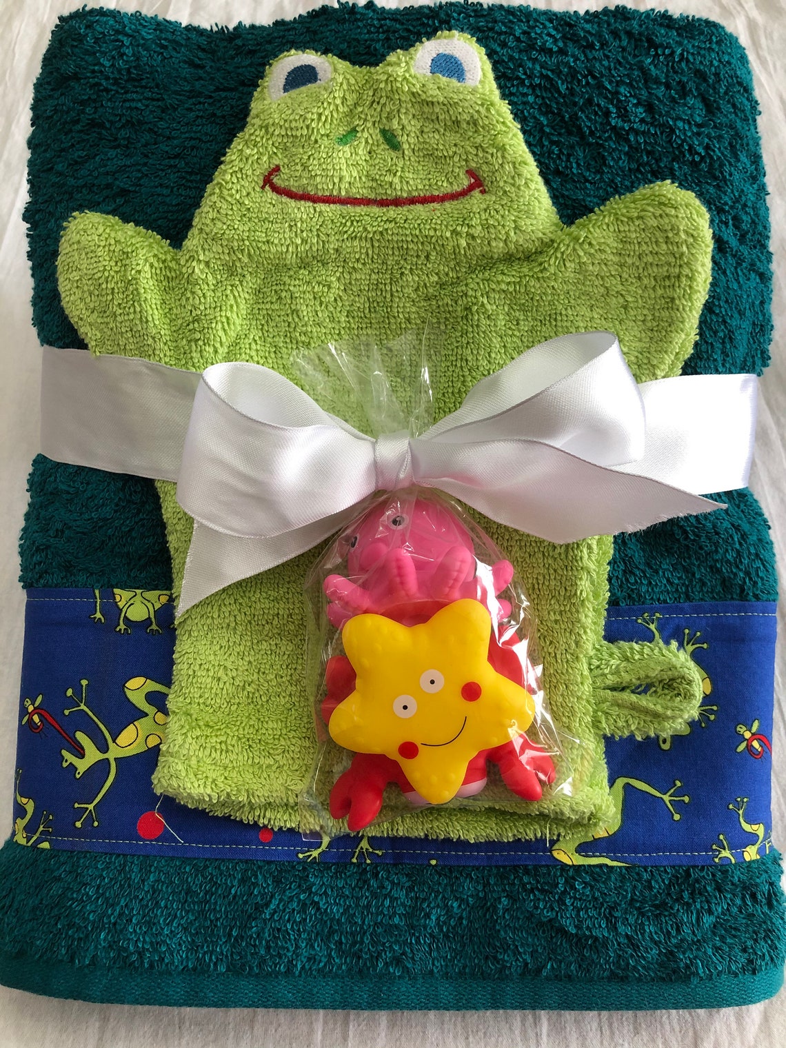 Children's Bath Towel Set Frog Etsy