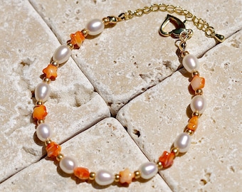 Freshwater Pearl Star Seashell Beaded Bracelet, Star Seashell Bead, Beach Bracelet, Layering Bracelet, Pearl Bracelet, Boho Bracelet