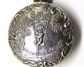 Antique Victorian Silver Purse Chatelaine Perfume Scent Bottle Flacon - Repousse Putto Putti Cherub - Circa 1890