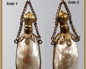 Antique Victorian Mother of Pearl Chatelaine Perfume Scent Flacon with Finger Ring - 1900s