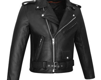 Brando Leather Motorcycle Jacket: Classic Black Cowhide Leather with Removable Liner and CCW Pocket